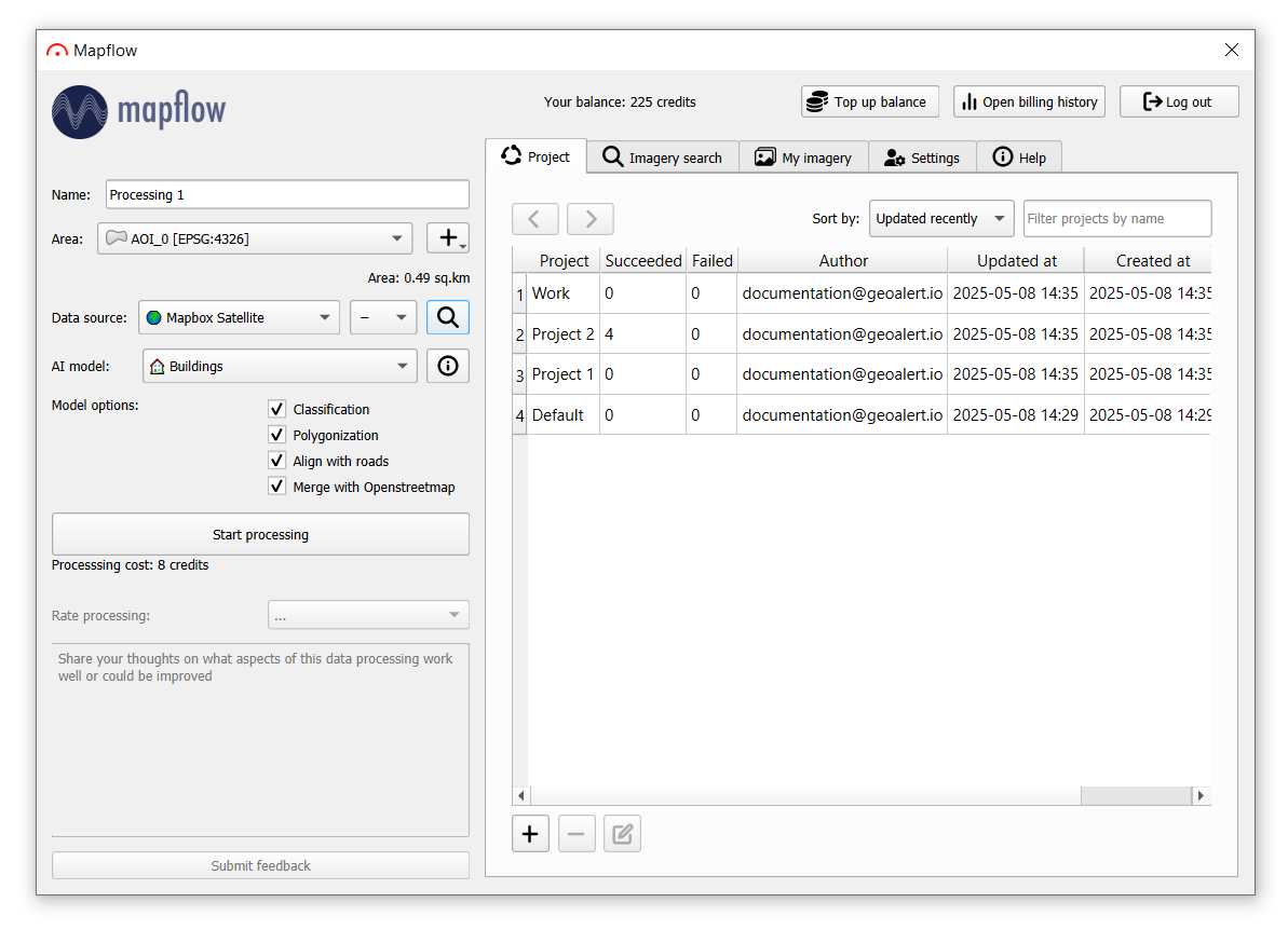 View of the project tab
