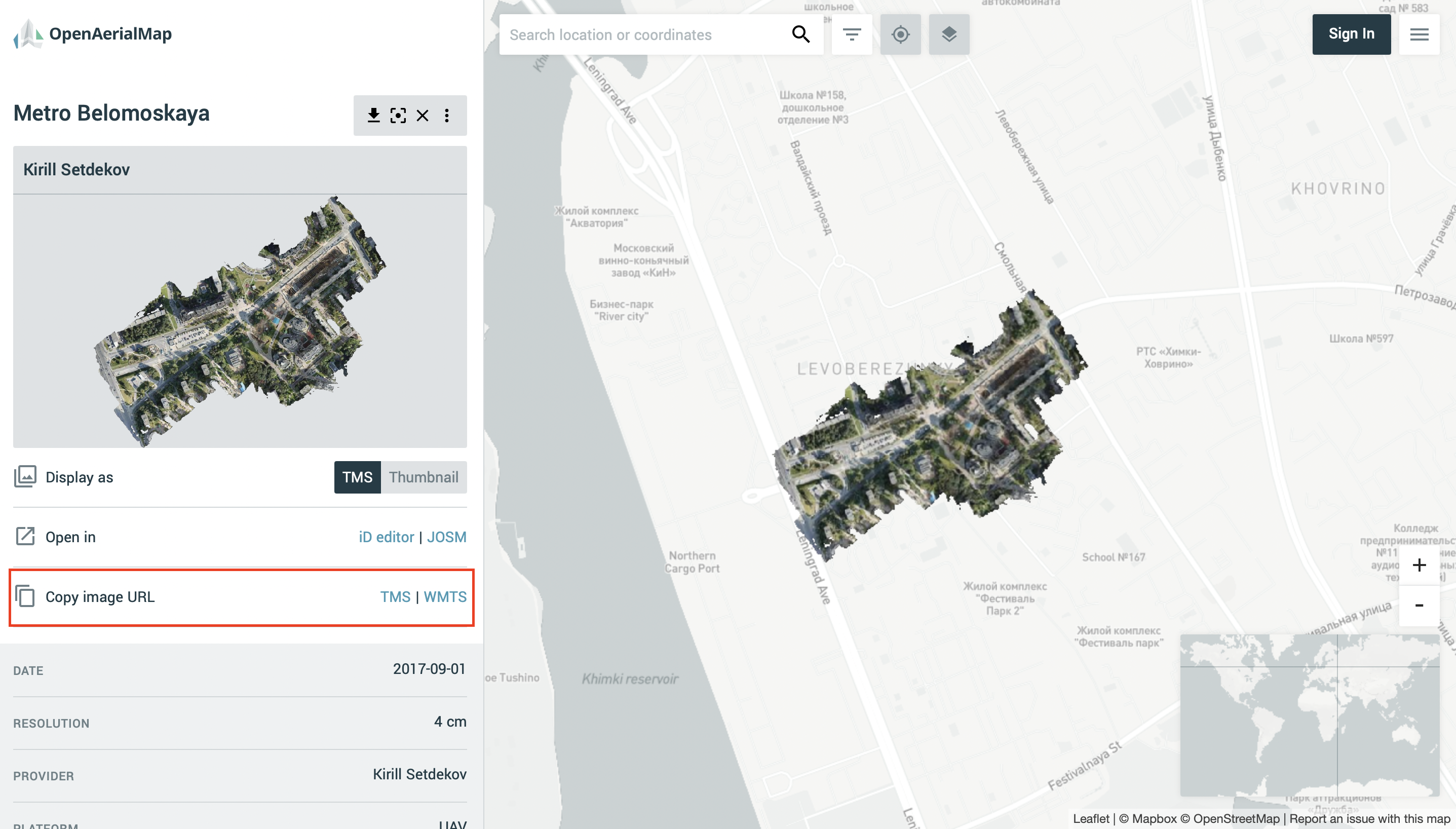 Search for imagery in OpenAerialMap