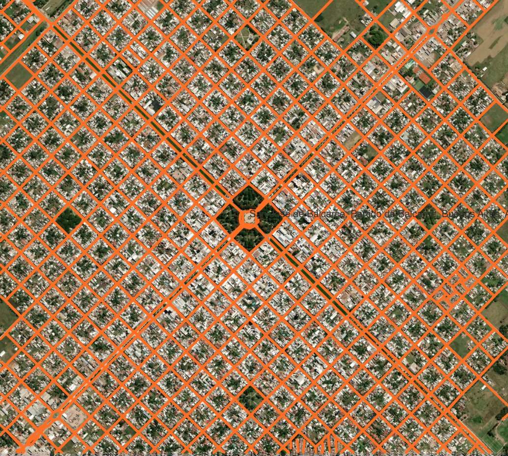 Extracted road network over a regular grid city